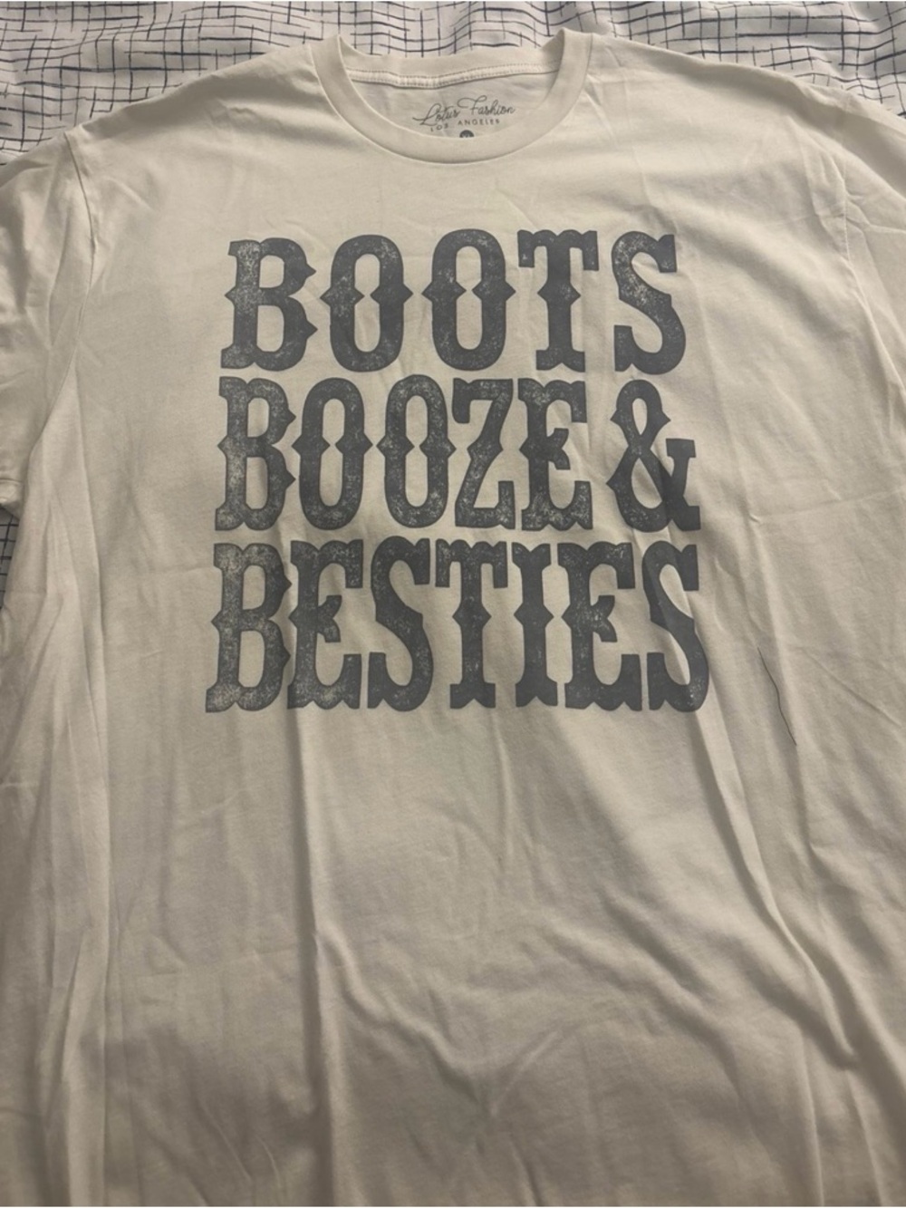 Lip Service White Short Sleeve Tee with 'Boots Booze & Besties' Graphic